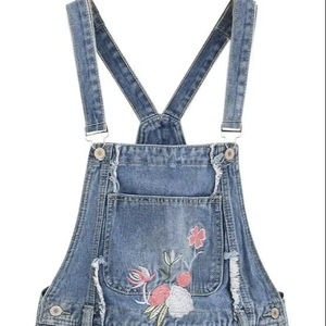 Peto de mezclilla para mujer Lavado ligero Desgastado Vintage Denim Estilo sin esfuerzo Babero Botón general Estampado Moda Verano Invierno - Product Image 3