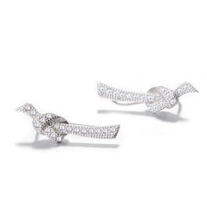 Orecchini Pendenti in Argento Sterling con Nodo d'Amore e Cristalli - Product Image 1