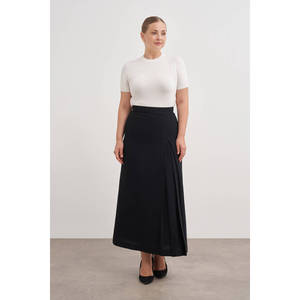 Vintage <b>Black</b> <b>Pencil</b> <b>Skirt</b> with Slit Knee-Length Empire Waist Breathable Knit Blend - Product Image 3