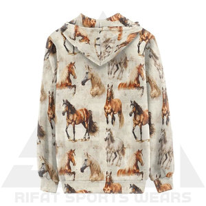 Women Winter <b>Sublimation</b> Printed Customized Lightweight Breathable Long Sleeve Pullover <b>Hoodie</b> with Pocket and Horse Design - Product Image 2