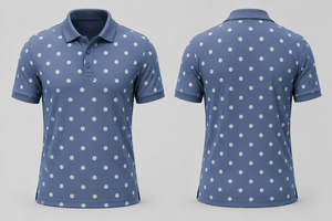 เสื้อโปโลผู้ชายสีน้ำเงินลายจุด แต่งขอบสีดำเรียบหรู แขนสั้น ผ้าฝ้ายลำลอง สำหรับเล่นกอล์ฟ ดีไซน์เสื้อฤดูร้อน - Product Image 2