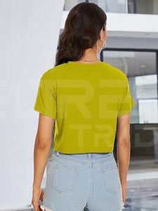 Camiseta Corta de Manga Corta para Mujer, Cuello Redondo, Corte Regular, Estilo Elegante, Algodón/Poliéster, Transpirable, Secado Rápido, Primavera/Verano - Product Image 4