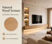Meuble mural TV flottant minimaliste moderne KEJIA avec éclairage LED, finition bois