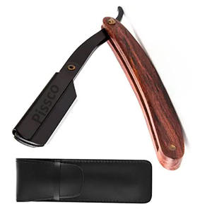 Navaja de afeitar recta de acero inoxidable con mango de madera - Product Image 4