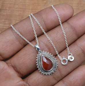 Red Carnelian 925 Sterling Silver Pear Pendant Handmade Gemstone Jewelry Natural <b>Stone</b> <b>Necklace</b> Gift - Product Image 3