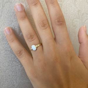 Anillo romántico clásico de Plata de Ley 925 con relleno de oro para mujer, Ópalo simulado de corte ovalado para bodas, compromiso, fiestas de aniversario - Product Image 3
