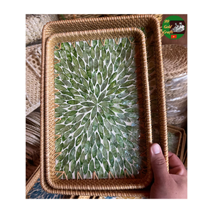 Plateau en mosaïque de rotin tissé à la main, mélange de nacre, plateau de service pour la décoration intérieure, plateau coulissant en rotin de mosaïque du Vietnam - Product Image 1