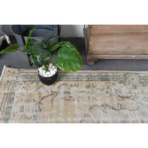 Alfombra turca vintage de 4,8x8,5 pies, forro de látex de lana verde Beige, estilo Tabriz, patrón de retazos abstracto para pasillo de entrada, 9x12" - Product Image 5