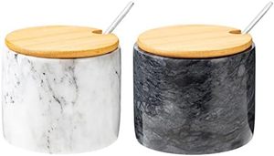 Bols de service en céramique avec couvercles, design minimaliste blanc moucheté, pour le stockage des aliments, idéal pour offrir, bol de service en marbre - Product Image 4