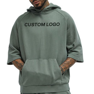 Sudaderas con capucha de algodón y poliéster para hombre, estampado por sublimación Digital personalizado, diseño de manga corta de gran tamaño, servicio OEM bordado - Product Image 1
