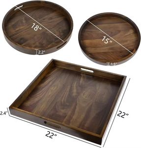 Plateau en bois d'acacia Métal antique de luxe personnalisé Roulage de métal avec logo personnalisé pour Plateau en bois de taille personnalisée - Product Image 4