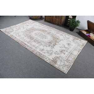 Tapis turc 4,7x8,5 pieds, tapis en laine blanc et marron à pois - Product Image 4