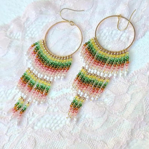 Boho <b>Turquoise</b> Design <b>Bead</b> Earrings with Cascading Fringe Unique Jewelry Gift for Women - Product Image 1