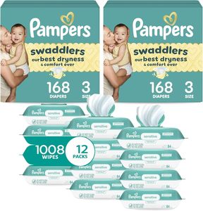 Los pañales desechables Pampers Swaddlers más vendidos, talla 7, suministro para 2 meses (2 x 88 unidades) con toallitas húmedas sensibles a base de agua. - Product Image 3