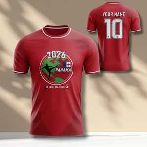 Maglia da Tifoso Unisex per i Mondiali di Calcio 2026 in Panama, Design con Bandiera Rossa, Bianca e Blu, T-Shirt da Calcio per il Giorno della Partita - Product Image 1