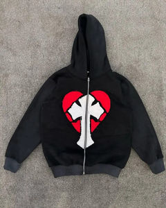 Sudadera con capucha para hombre con logotipo personalizado desgastado bordado de retazos con cremallera lavado ácido Vintage lavado al sol desteñido para hombre 100% algodón - Product Image 6