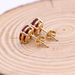 Précieux ovale forme rubis pierre précieuse 14k solide or jaune fait à la main femmes boucles d'oreilles bijoux pour la vente en gros - Product Image 6