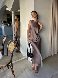 100% Pure Silk Bias Cut Dress Long Floor-Length Backless Slip Dress Deep V-Neck Casual Bridesmaid Party Plain Dyed Techniques - Product Image 6