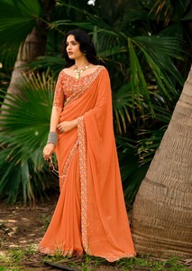 Impression Georgette Leheriya la plus tendance avec broderie Saree Femme Fabricant de mode de Surat à bas prix - Product Image 3