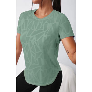 Camisetas de poliéster Spandex para mujer, nueva camiseta de manga corta con cuello redondo de tela de verano para mujer - Product Image 1