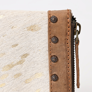 White Hair-On Cowhide Leather Clutch Wallet with Beaded Embroidery & Rhinestone Detail <b>Card</b> <b>Holder</b> - Product Image 2
