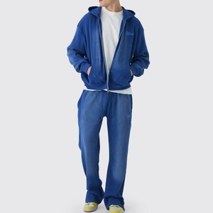 Diseño personalizado de los hombres lavado ácido cremallera chándal Flare ropa de invierno con capucha sólido liso 100% algodón lavado ácido cremallera chándal - Product Image 1