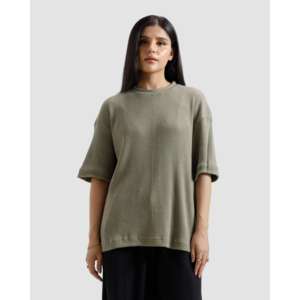 Camiseta Esencial de Algodón Orgánico 100% con Tejido Waffle, Corte Holgado, Diseño Liso, Transpirable, Etiqueta Personalizada, Largo Extendido, Tejido de 220 g/m² - Product Image 2