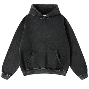 Sudadera con Capucha de Forro Polar Personalizada de Alta Calidad, Estilo Urbano, Vintage, Lavado Ácido, Decolorado por el Sol, Desgastado, Doble Capa, Sólida - Product Image 1