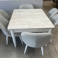 Table à manger extensible moderne faite à la main, ensemble de 6 chaises, plateau en verre trempé, pieds en métal, panneau de particules, portable, best-seller