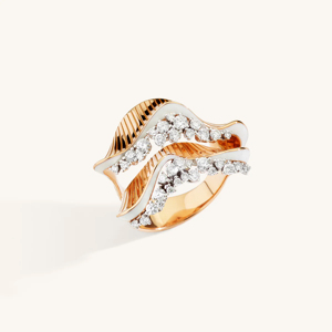 Contemporary Rose <b>Gold</b> Diamond Statement <b>Ring</b> with Unique Wavy Design - Product Image 1