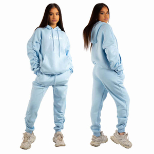 Ensemble deux pièces, pull long uni, ensemble de jogging pour femmes, couleur, survêtement de sport pour femmes avec logo personnalisé, marque privée - Product Image 1
