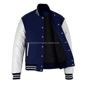 Blouson universitaire personnalisé OEM 2026 en laine bleu marine avec manches en cuir blanc pour homme – Qualité supérieure, faible MOQ, blouson d'hiver chauffant - Product Image 3