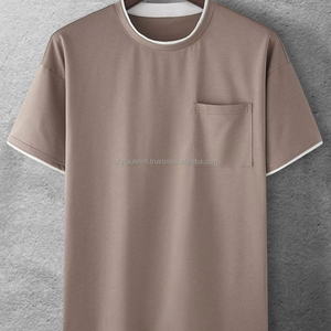 Poche avant de haute qualité TShirt gros homme 100% coton T-Shirt pas cher poche avant personnalisé basique plaine O cou hommes T-Shirt - Product Image 1