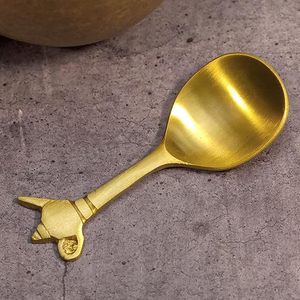 Decorative Brass Spoon <b>Set</b> With Handcrafted Detailing For Festive Dining Long Handle Brass Spoon For Serving Soup at low price - Product Image 1