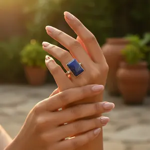 925 Silver Lapis Lazuli Ring for Women <b>Fashionable</b> Gemstone Jewelry <b>Brooch</b> - Product Image 1