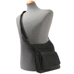 Bolso Cruzado de Cuero Genuino Gris Seguro para Mujer, Compartimento Frontal con Cremallera, Correa Ajustable, Decoración de Cadena Geométrica, Estilo Bohemio - Product Image 1