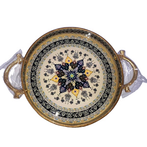 ถาดใส่กาแฟทำด้วยมือทำจากหินอ่อนทำมือตกแต่งทรงกลมสีทองไม่เหมือนใคร - Product Image 1