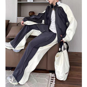 Ensemble de survêtement pour homme en deux pièces, pantalon large de haute qualité, veste à blocs de couleur, sweat-shirt lourd pour l'hiver, sweat-shirts, survêtements - Product Image 2