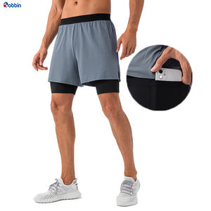New Arrival Custom Logo 2 in 1 Running Gym <b>Shorts</b> for Men Workout Sweat <b>Short</b> <b>With</b> Inner <b>Phone</b> <b>Pocket</b> Solid Color Men's Clothing - Product Image 6