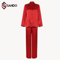 Conjunto de Pijamas de Satén Térmico de Verano para Mujer con Logotipo Personalizado, Cuello en V, Manga Larga, Ropa de Dormir Sólida