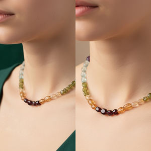 Collar de Boda Ajustable Hecho a Mano con Cuentas de Piedras Preciosas Multicolores y Plata de Ley Chapada en Oro - Product Image 6