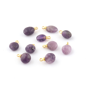Charming Tumble Smooth Natural Purple Amethyst <b>Pendant</b> Connector Brass Gold Plated Top Drilled Diy Single <b>Bail</b> Supply Connectors - Product Image 4