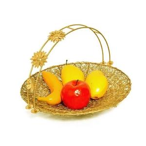 Ensemble de 3 paniers de service en fil métallique doré de forme ronde avec poignée Panier de rangement décoratif en maille pour fruits de cuisine - Product Image 6