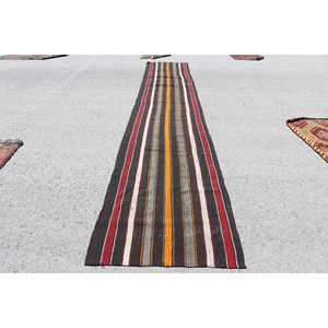 Alfombra vintage de 3.3x16.9 pies, alfombra turca tipo runner, alfombra roja con lunares negros - Product Image 1