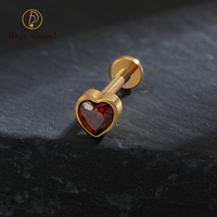 Bague labret en titane sans filetage, forme cœur, avec zircon cubique, à dos plat, pour cartilage, conque, hélix, lèvre, enfant, mariage