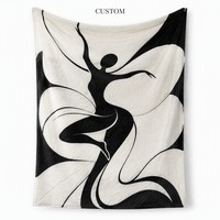 Tapisserie murale en flanelle polaire avec silhouette de danseuse abstraite en noir et blanc, couverture artistique