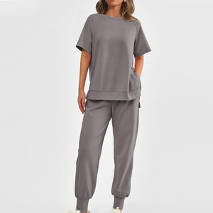 Nouveau design Ensemble de survêtements d'été de haute qualité pour femmes 100% coton couleur unie respirant léger logo personnalisé prix de gros - Product Image 5