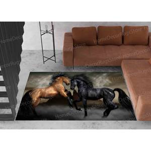 Alfombra Estampada: Alfombra con Diseño de Dos Caballos, Alfombras para Amantes de los Caballos, Alfombras con Diseño de Animales, Alfombra Suave No Tejida - Product Image 1