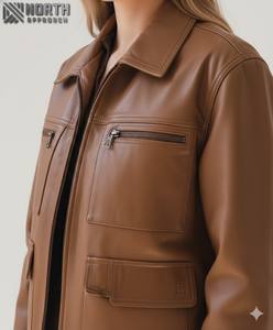 Dernière conception de veste pour femmes sur mesure Veste en cuir véritable de haute qualité pour dames élégantes Nouvelle mode Couleur unie personnalisée - Product Image 6