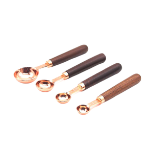 Best Selling 4 Piece Wooden Handle Metal Rose Gold Plated <b>Measuring</b> <b>Spoons</b> Set Kitchen Baking Tools in Low Price - Product Image 6